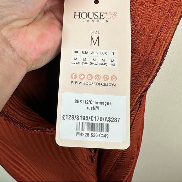 NEW House Of CB London Charmagne Rust Bandage Dress Womens M Ribbed Bodycon - Picture 9 of 11